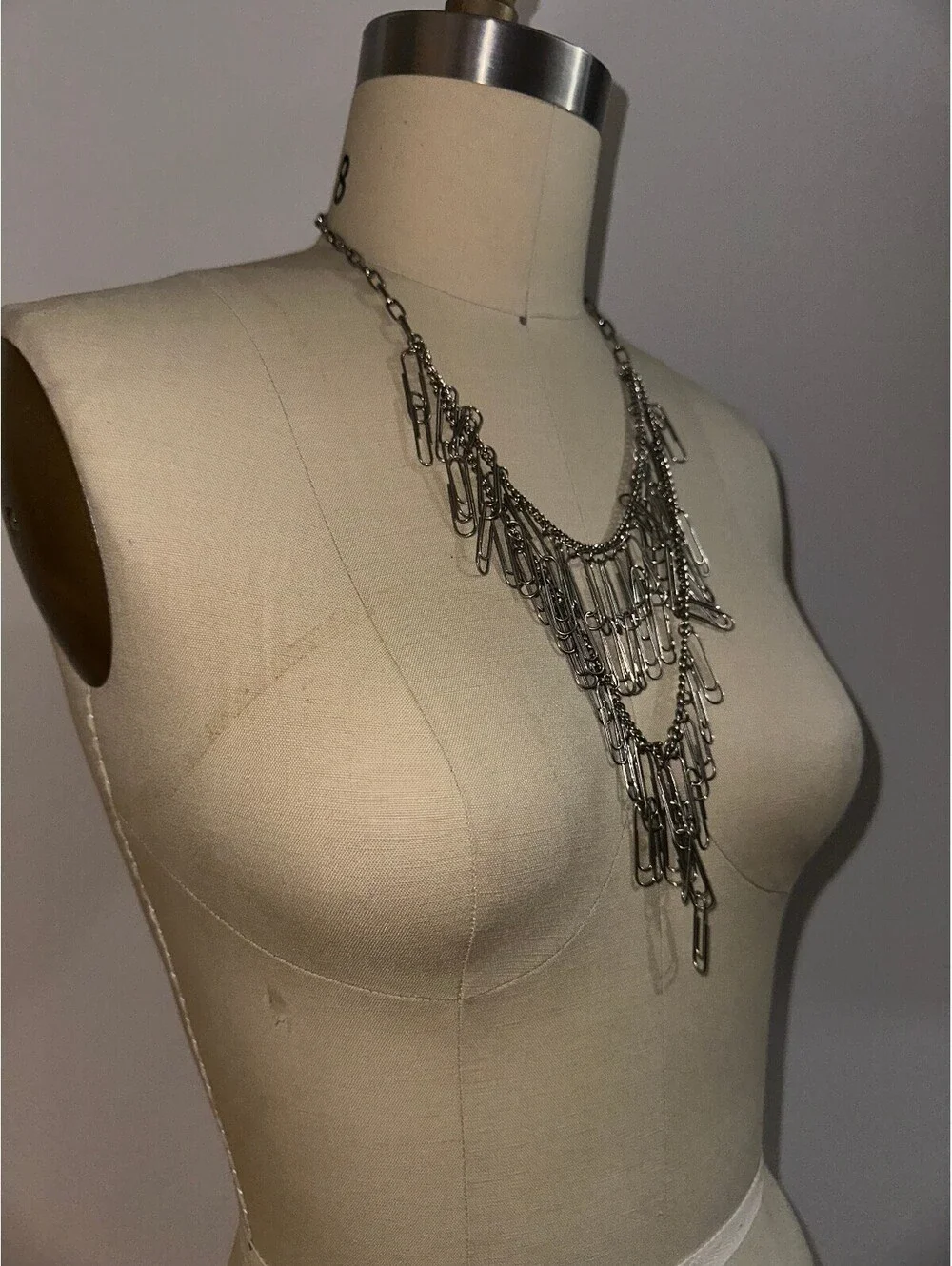 Silver Y2K Style Multi-Layered Paperclip Statement Necklace